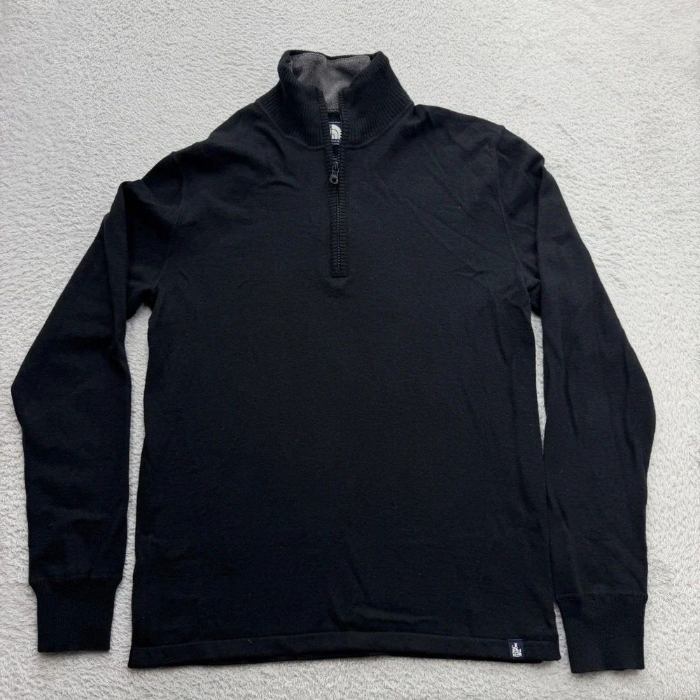 The North Face Mens‎ Black Quarter Zip Cotton Wool Blend Sweater Small Mock Neck